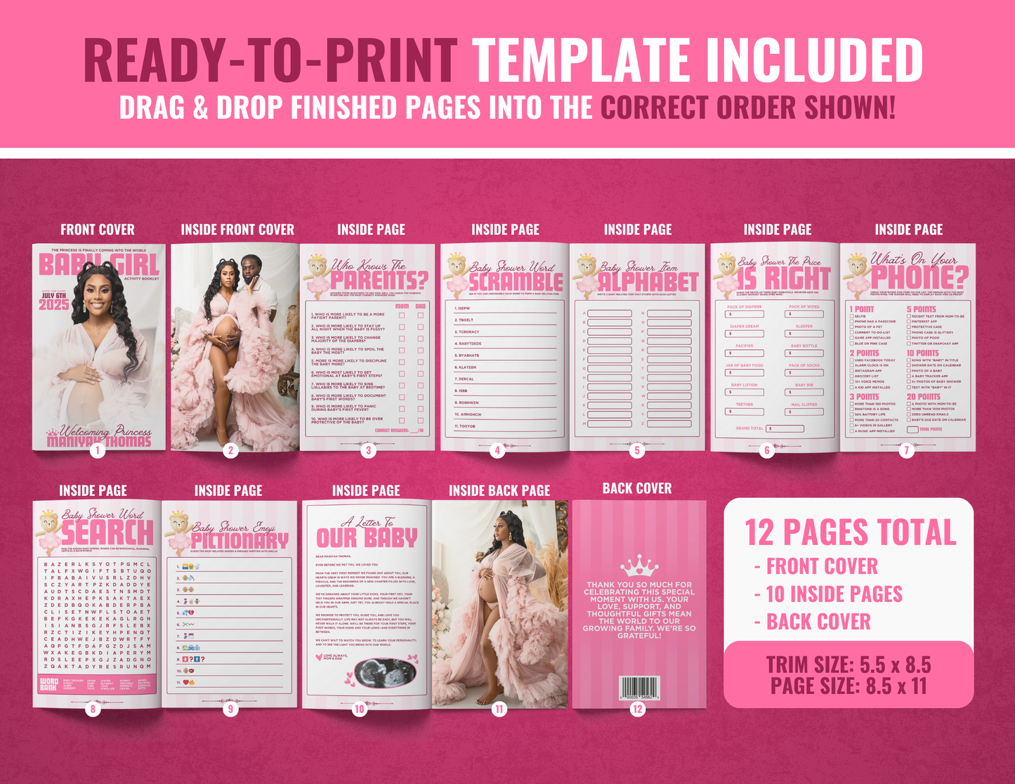 Baby Shower Activity Booklet | Customizable DIY Booklet | Princess Themed Baby Shower