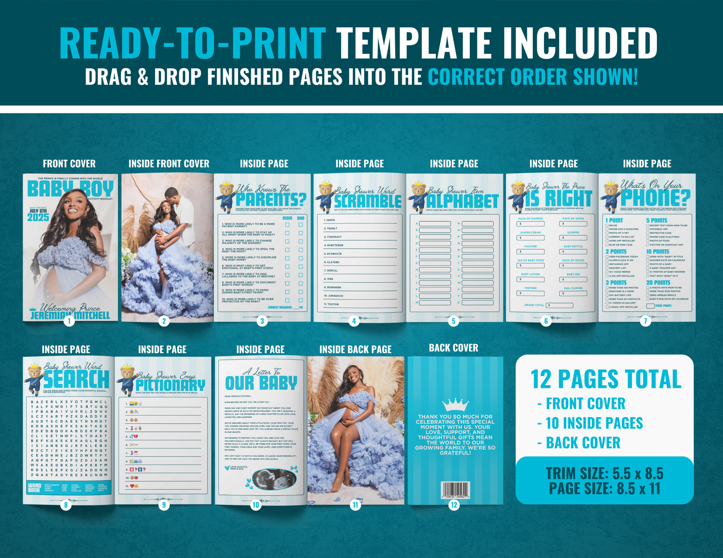 Baby Shower Activity Booklet | Customizable DIY Booklet | Prince Themed Baby Shower