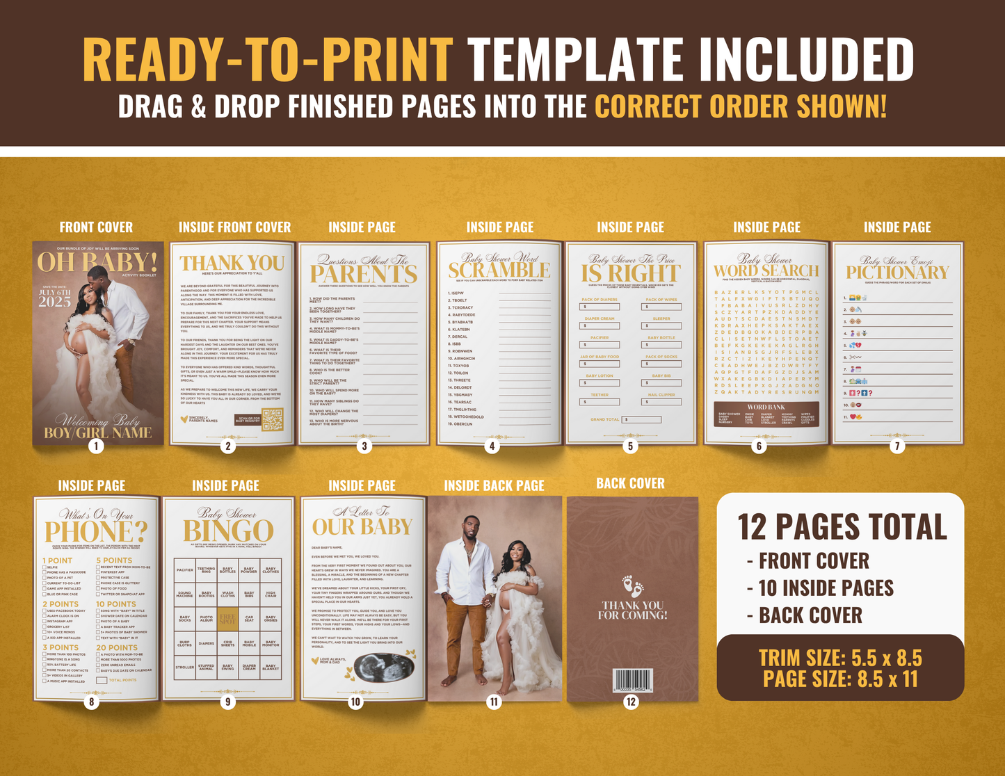 Baby Shower Activity Booklet | Customizable DIY Booklet | Elegant Themed Baby Shower