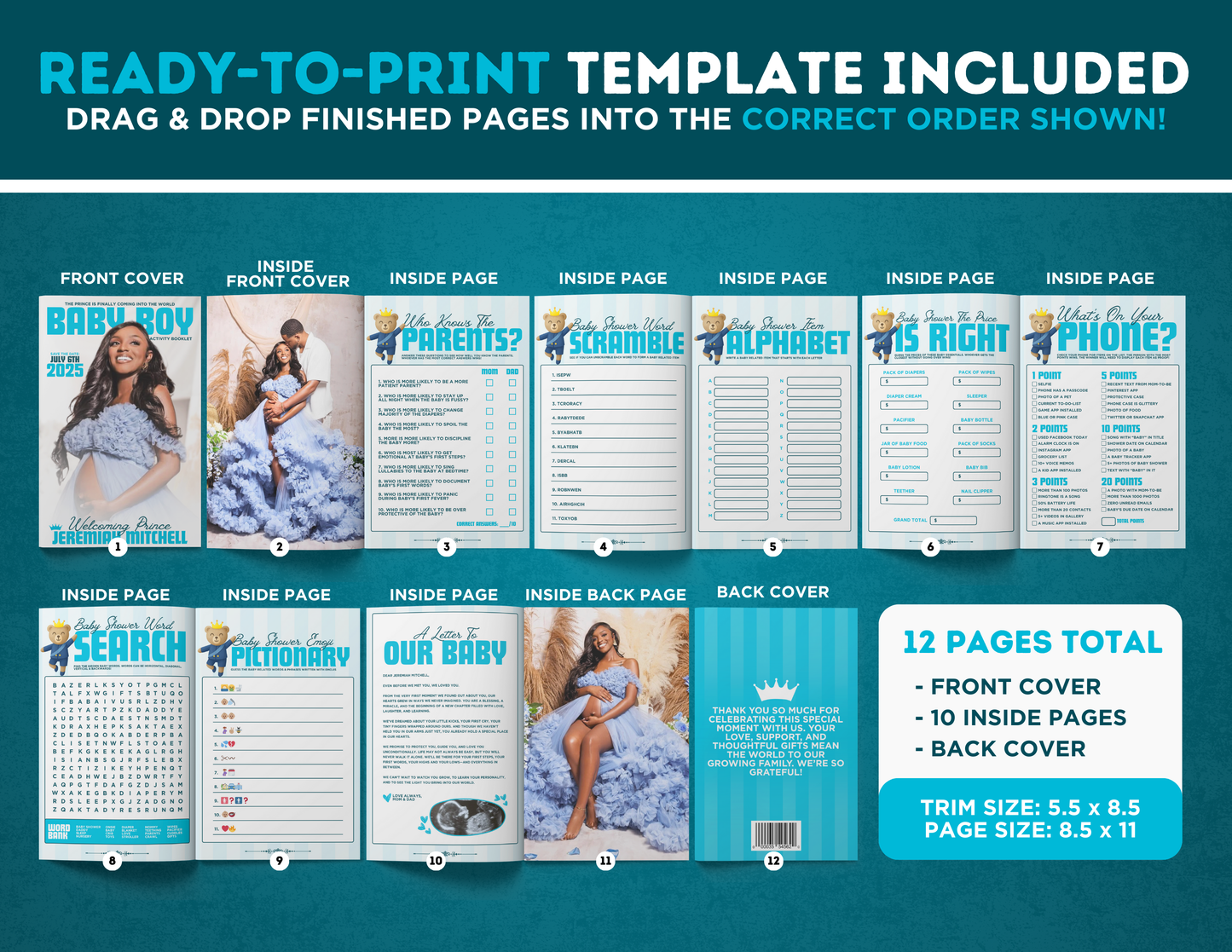 Baby Shower Activity Booklet | Customizable DIY Booklet | Prince Themed Baby Shower