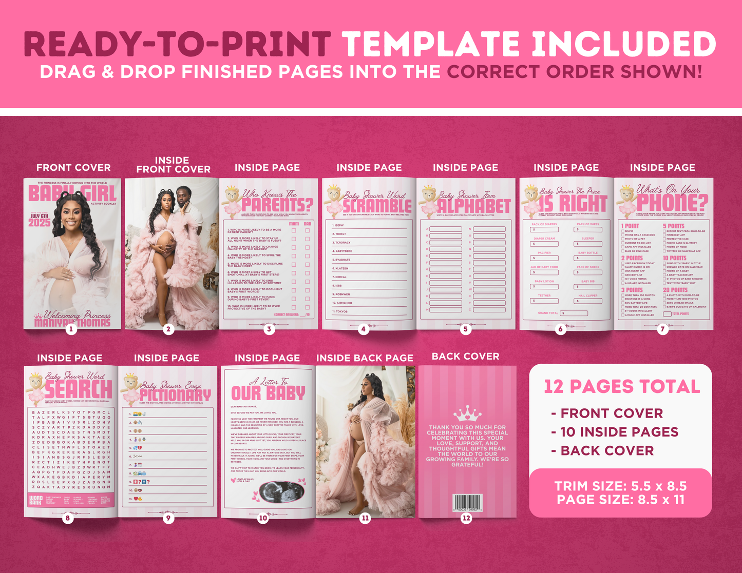 Baby Shower Activity Booklet | Customizable DIY Booklet | Princess Themed Baby Shower