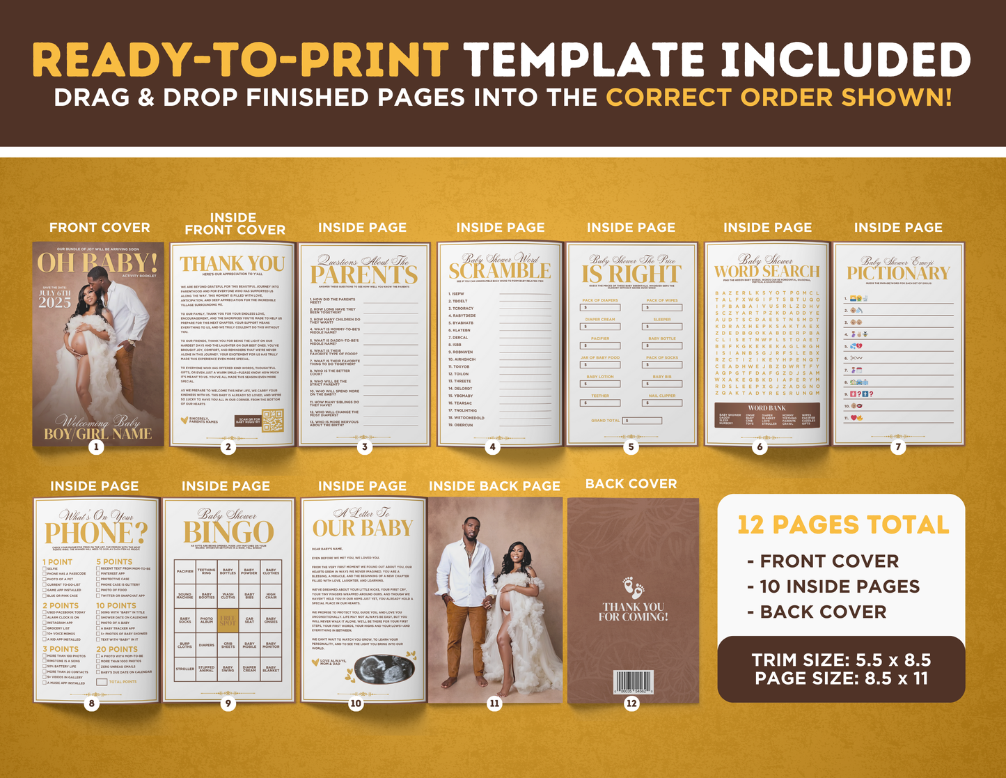 Baby Shower Activity Booklet | Customizable DIY Booklet | Elegant Themed Baby Shower