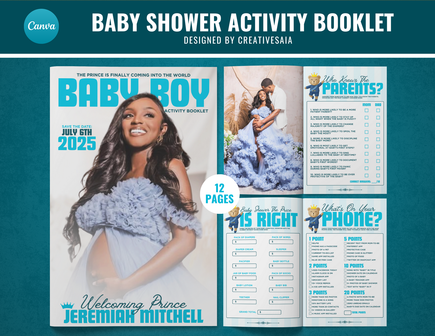 Baby Shower Activity Booklet | Customizable DIY Booklet | Prince Themed Baby Shower