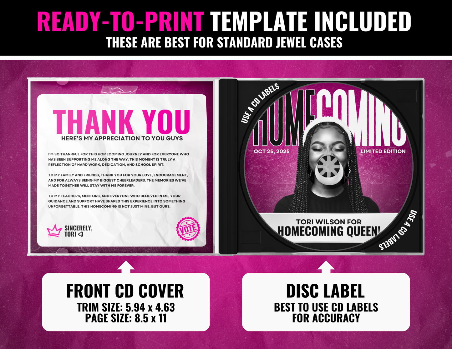 Homecoming CD Album | Customizable DIY HOCO CD | Limited Edition Album