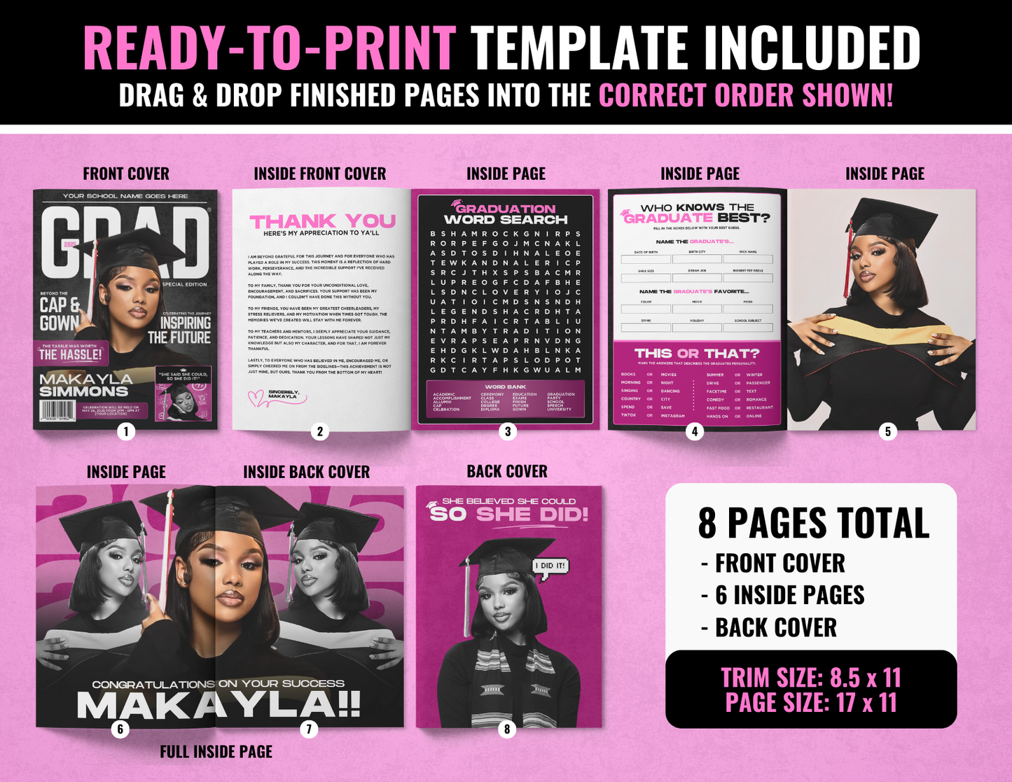 Graduation Magazine + Activity Booklet | Customizable DIY Booklet | Grad Party Decor
