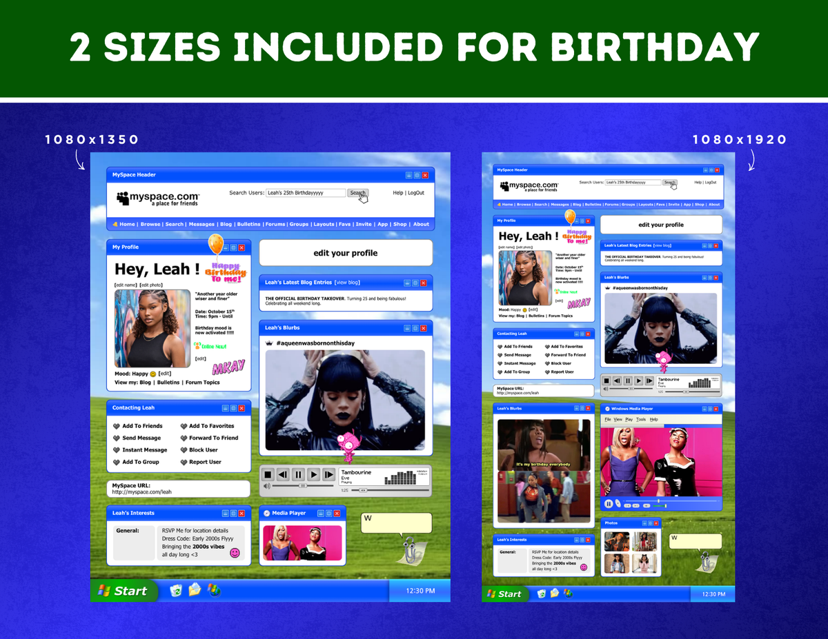 Windows XP Birthday Flyer | Customizable DIY Retro Birthday Flyer | MySpace Inspired