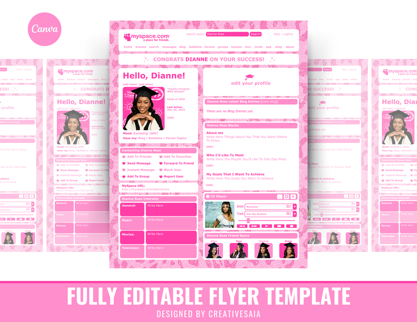 Graduation Flyer | Customizable DIY Invitation Flyer | MySpace Themed Flyer