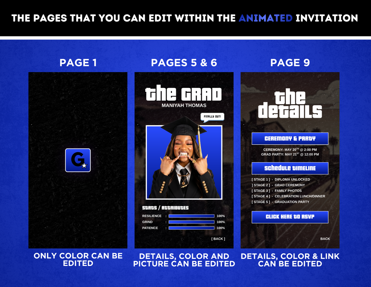 Graduation Animated Invitation | Customizable DIY Invitation | GTA Inspired