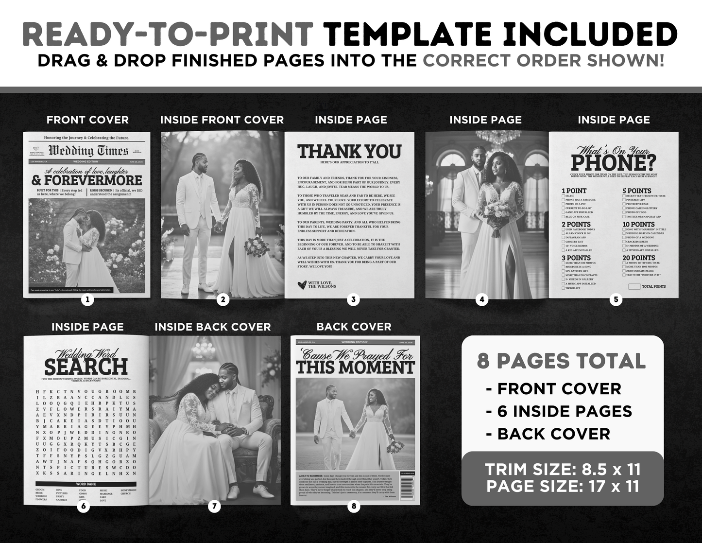 Wedding Magazine Booklet | Customizable DIY Booklet | Wedding Ceremony | Newspaper Inspired