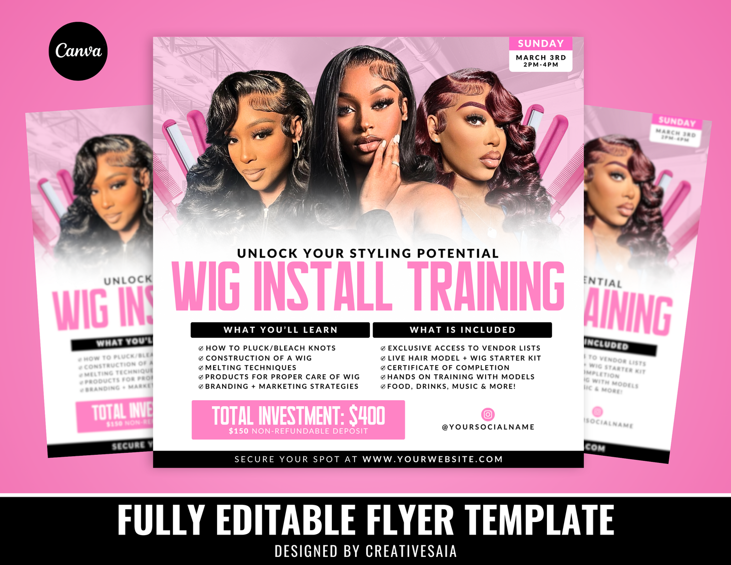 Wig Install Training Flyer | Customizable DIY Business Flyer