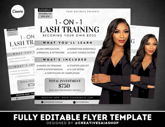 1-on-1 Lash Training Class Flyer | Customizable DIY Class Flyer | Lash Training | Brand Marketing
