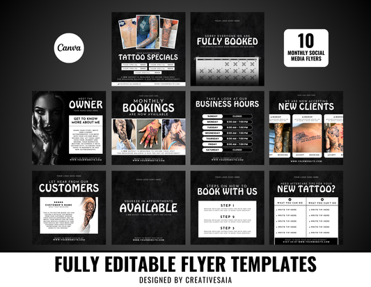 10 Tattoo Social Media Bundle | Customizable DIY Business Bundle