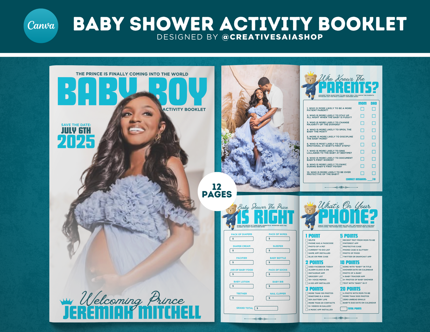 Baby Shower Activity Booklet | Customizable DIY Booklet | Prince Themed Baby Shower