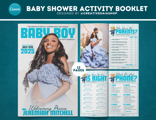 Baby Shower Activity Booklet | Customizable DIY Booklet | Prince Themed Baby Shower