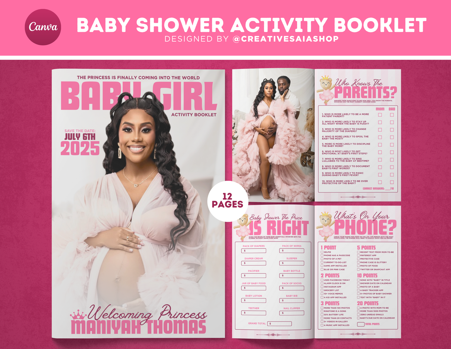 Baby Shower Activity Booklet | Customizable DIY Booklet | Princess Themed Baby Shower
