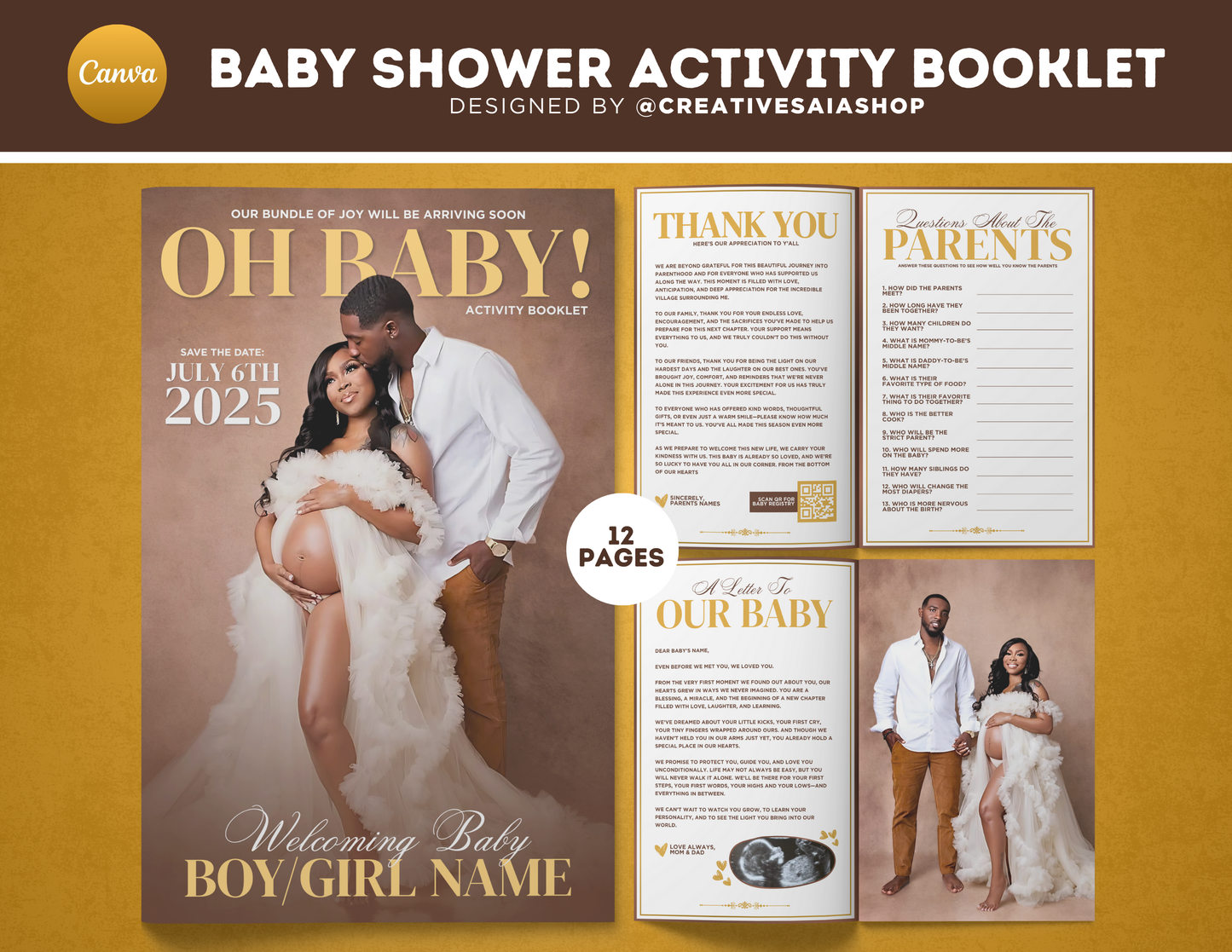 Baby Shower Activity Booklet | Customizable DIY Booklet | Elegant Themed Baby Shower