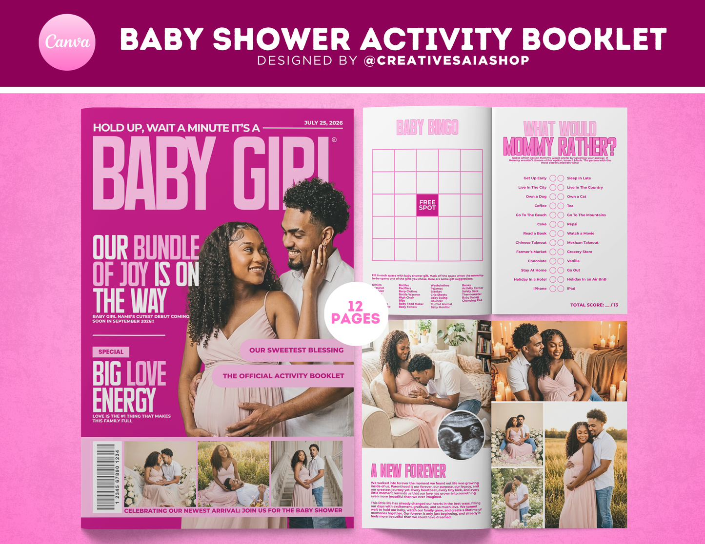 Baby Shower Activity Booklet | Customizable DIY Booklet | Baby Girl Sports Inspired