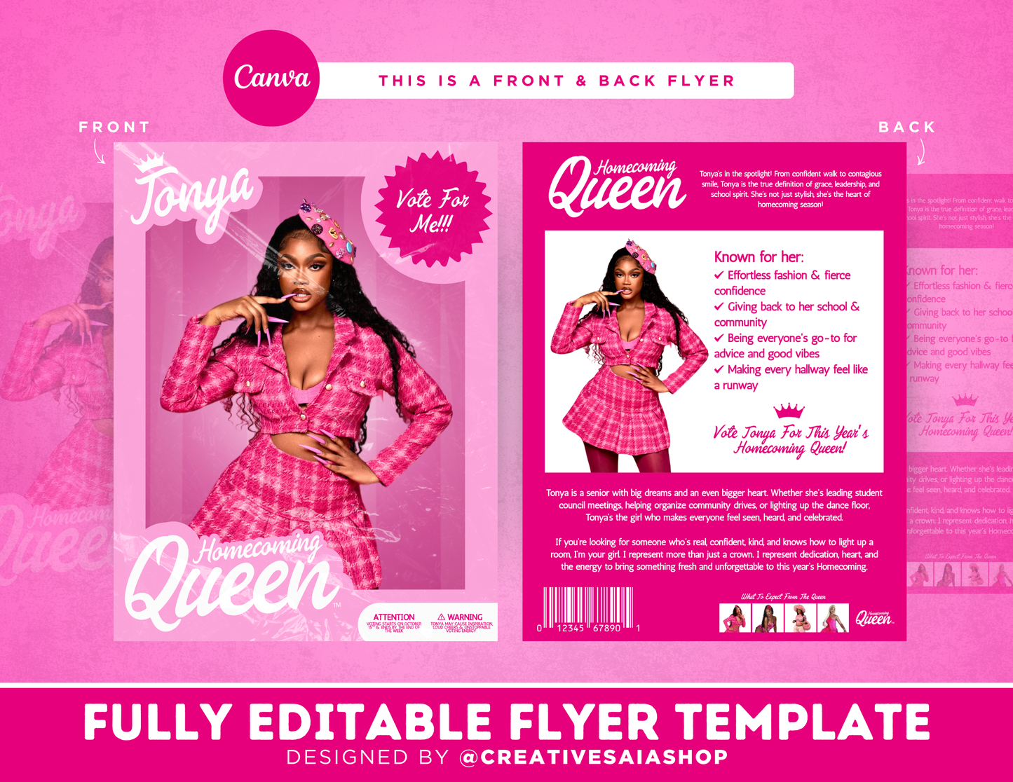 Homecoming Flyer | Customizable DIY HOCO Flyer | Front + Back | Limited Edition | Barbie Themed