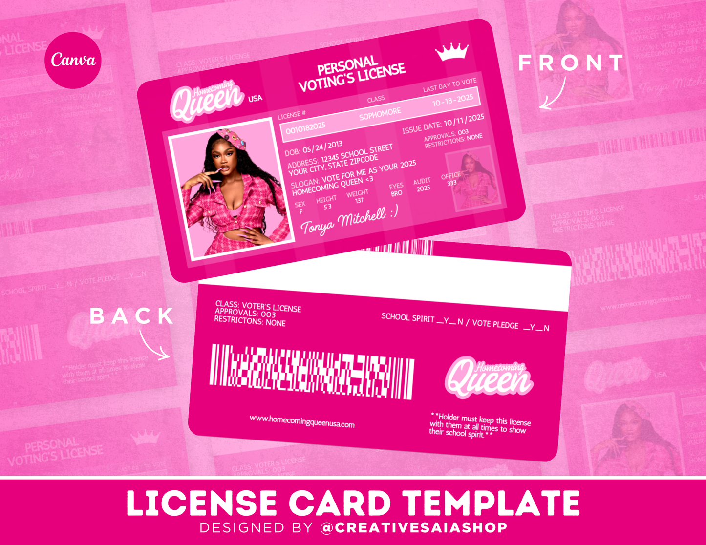 Homecoming License Card | Customizable DIY HOCO Card | Barbie Themed