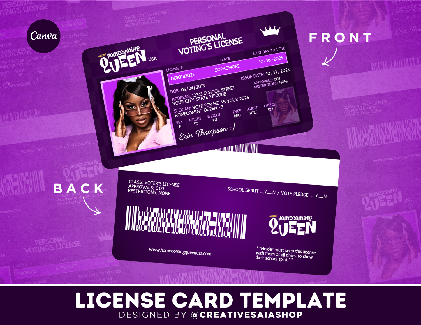 Homecoming License Card | Customizable DIY HOCO Card | Bratz Themed