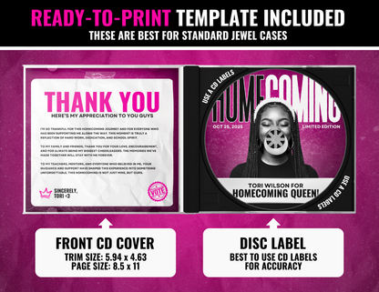 Homecoming CD Album | Customizable DIY HOCO CD | Limited Edition Album