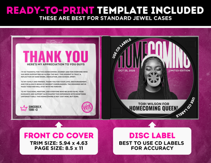 Homecoming CD Album | Customizable DIY HOCO CD Album | Limited Edition Album