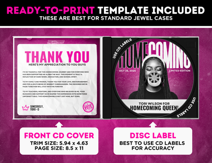 Homecoming CD Album | Customizable DIY HOCO CD Album | Limited Edition Album