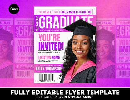 Graduation Flyer | Customizable DIY Invitation Flyer | Magazine Cover Flyer