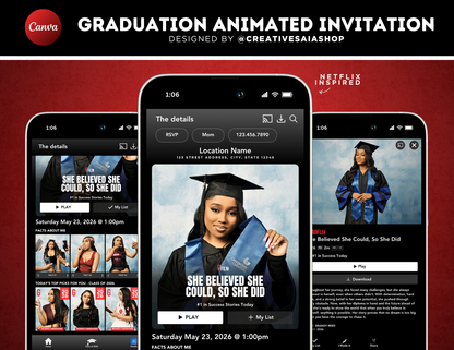 Graduation Animated Invitation | Customizable DIY Invitation | Streaming Platform | Netflix Inspired