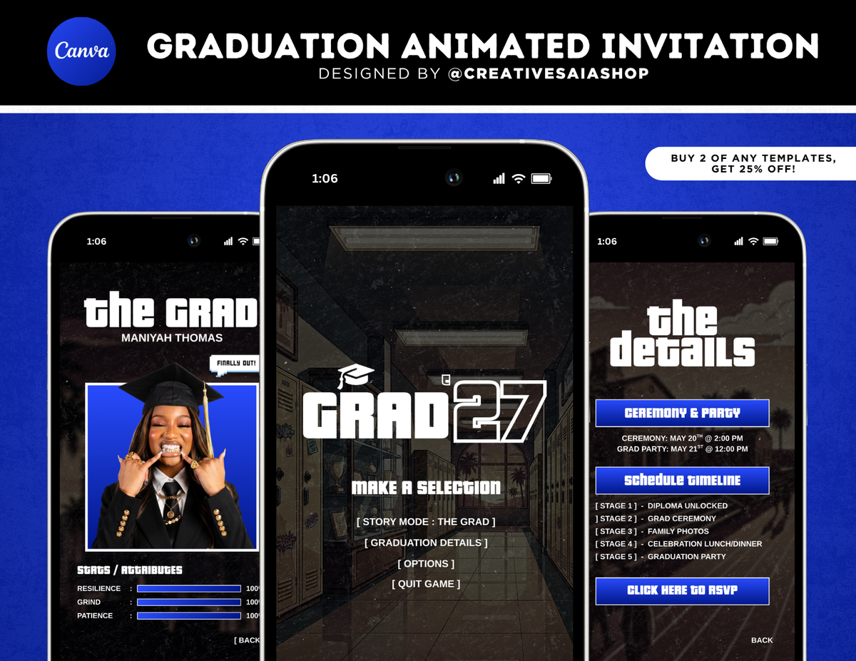 Graduation Animated Invitation | Customizable DIY Invitation | GTA Inspired