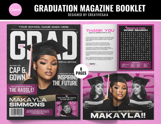Graduation Magazine + Activity Booklet | Customizable DIY Booklet | Grad Party Decor