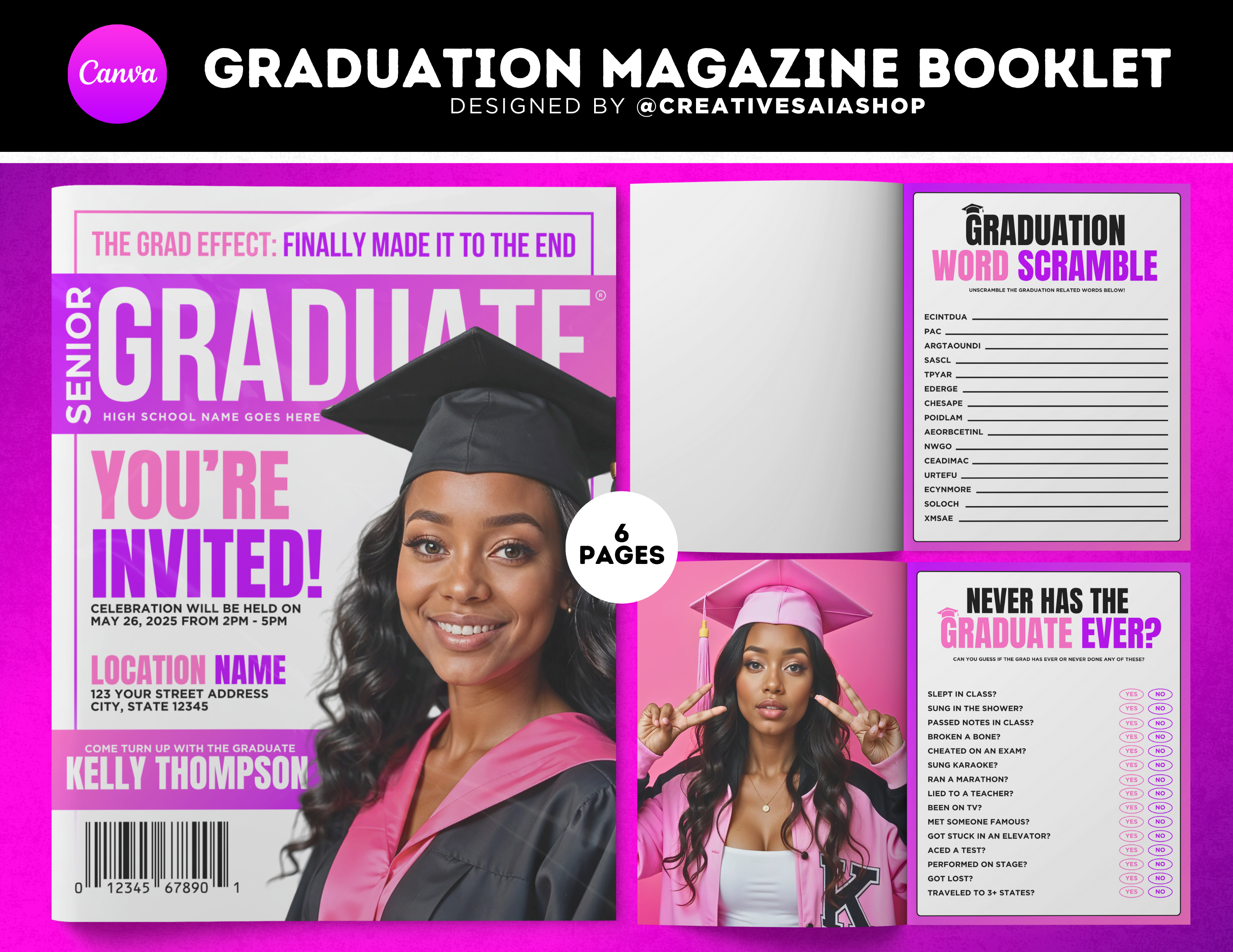 Graduation Magazine + Activity Booklet | Customizable DIY Booklet | Gr ...