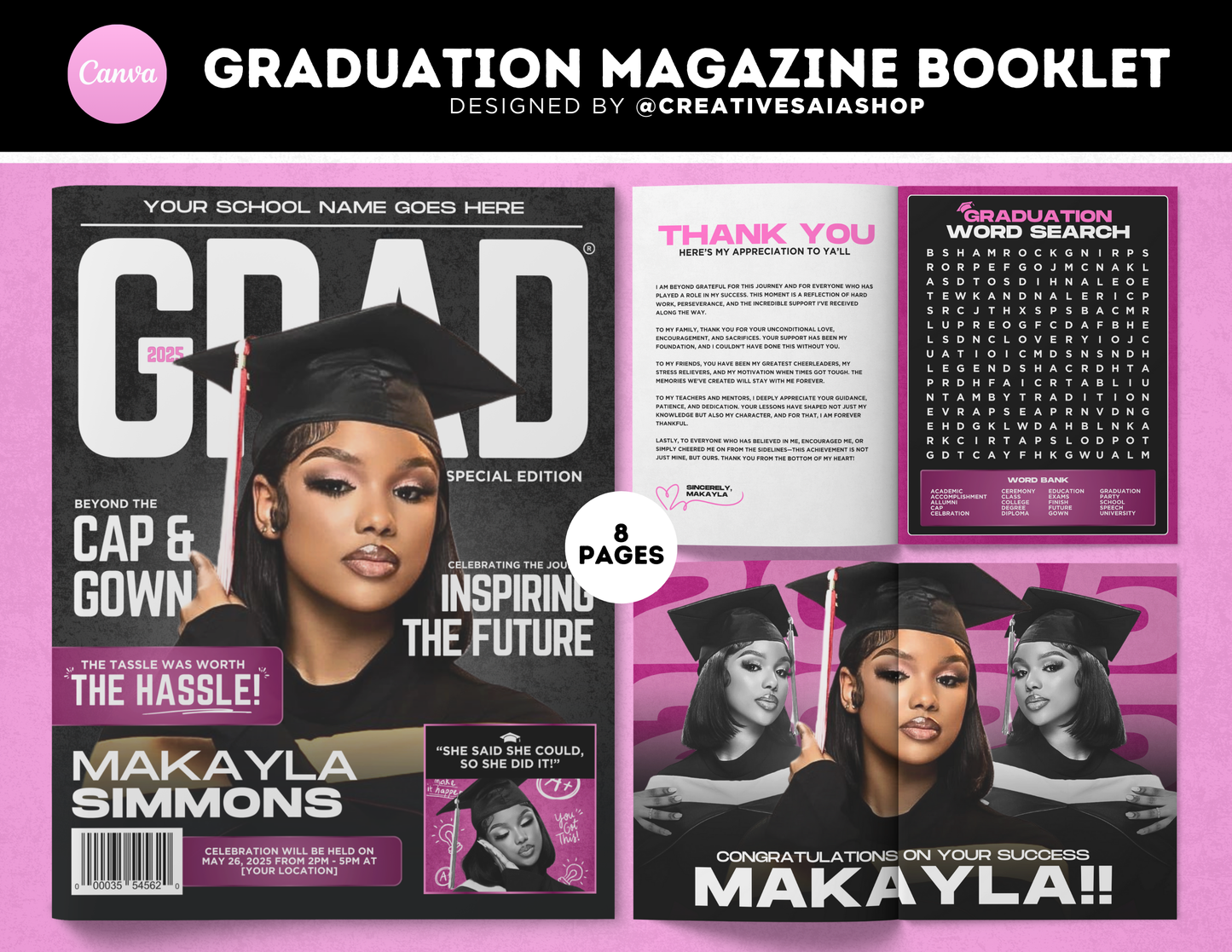 Graduation Magazine + Activity Booklet | Customizable DIY Booklet | Grad Party Decor