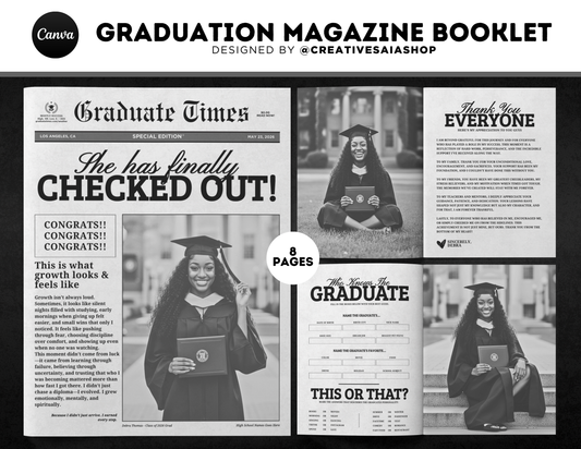 Graduation Magazine + Activity Booklet | Customizable DIY Booklet | Grad Party Decor | Newspaper Inspired
