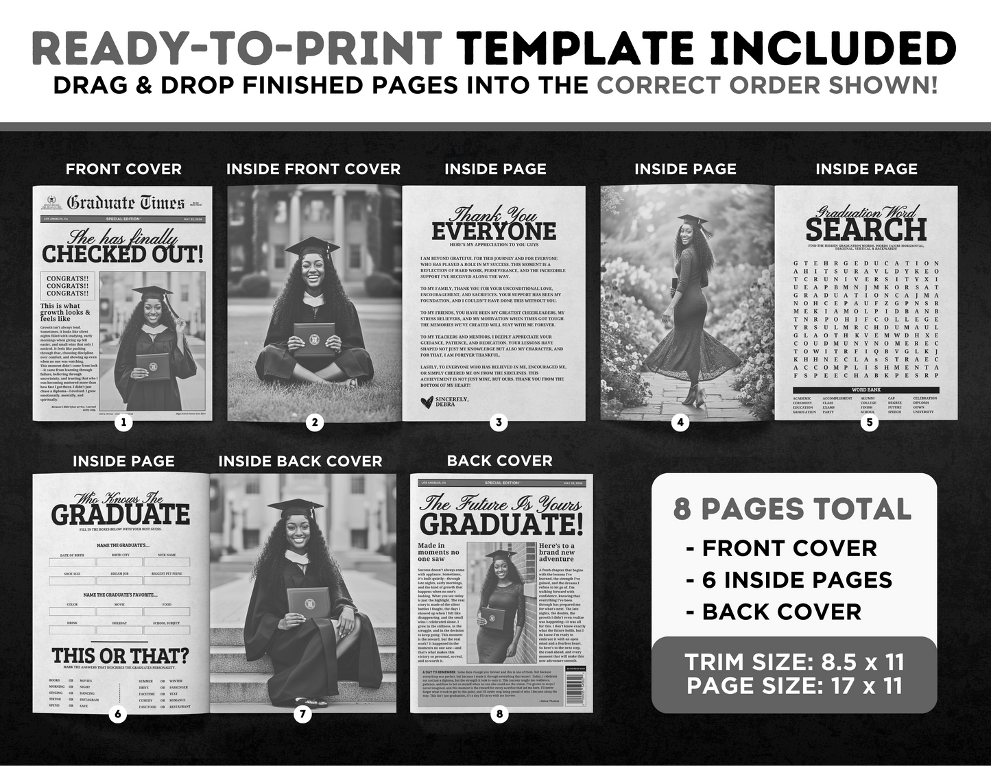 Graduation Magazine + Activity Booklet | Customizable DIY Booklet | Grad Party Decor | Newspaper Inspired