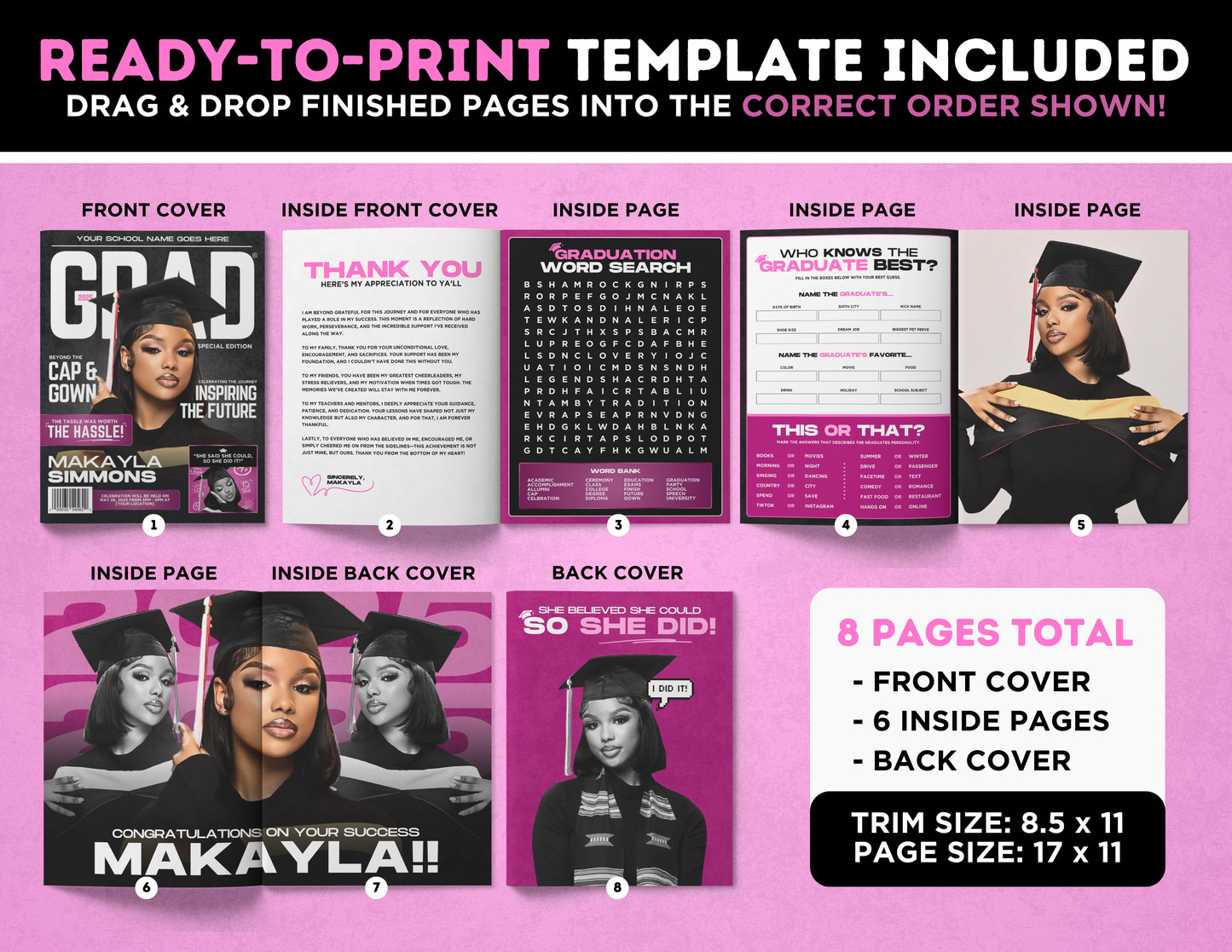 Graduation Magazine + Activity Booklet | Customizable DIY Booklet | Grad Party Decor