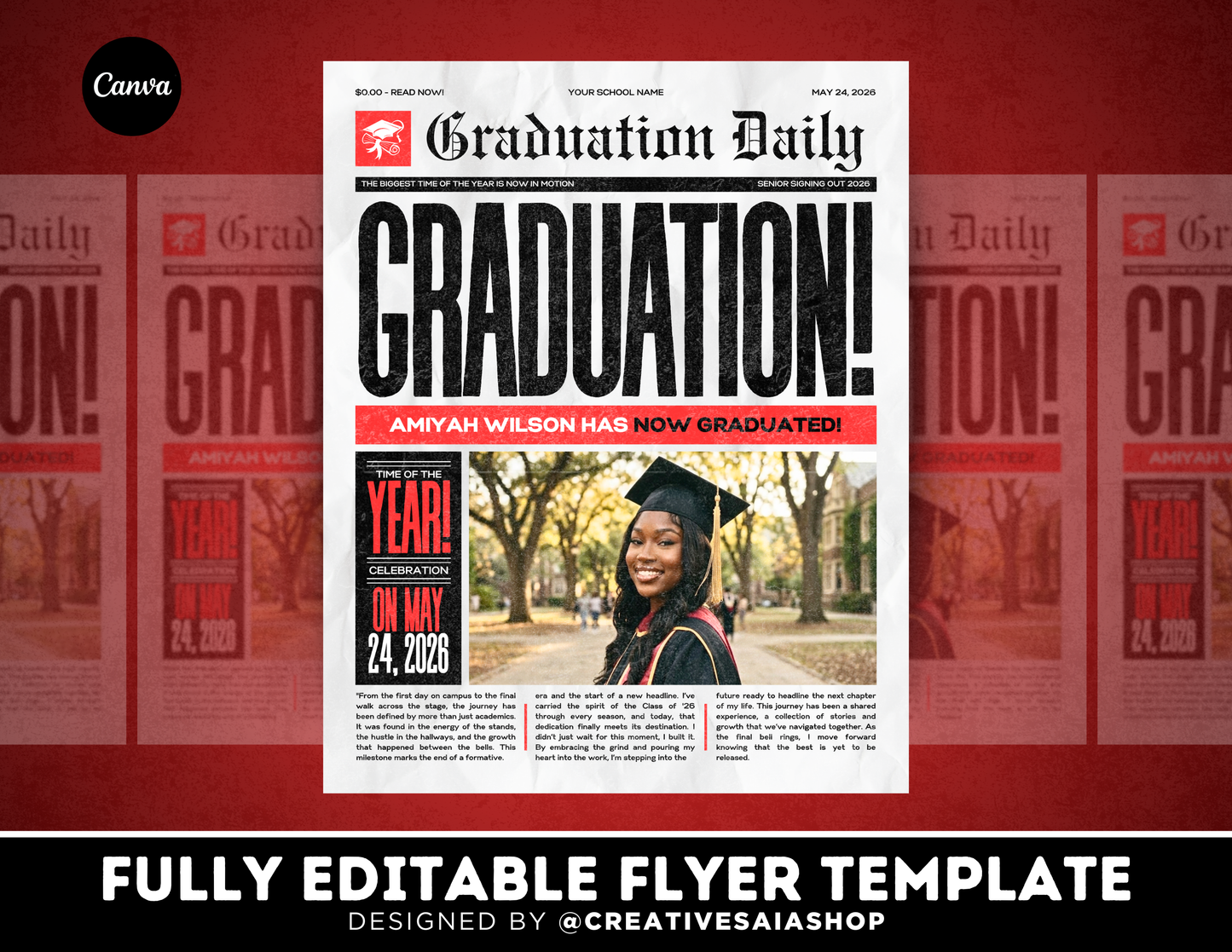 Graduation Flyer | Customizable DIY Invitation Flyer | Newspaper Inspired