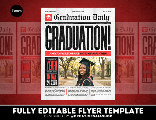 Graduation Flyer | Customizable DIY Invitation Flyer | Newspaper Inspired