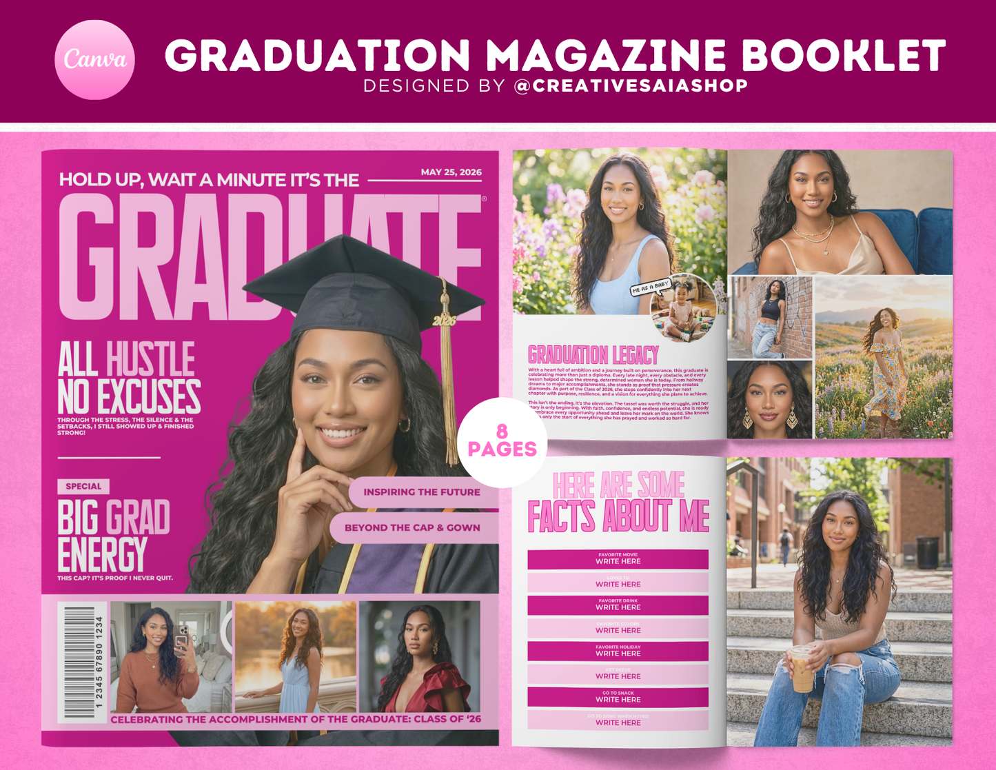 Graduation Magazine + Activity Booklet | Customizable DIY Booklet | Grad Party Decor | Sports Inspired