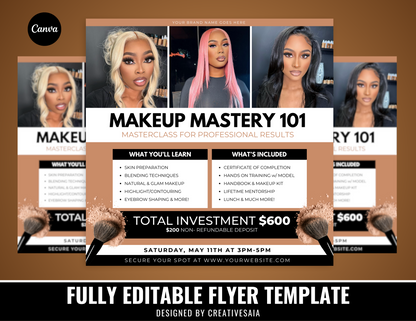 Makeup Training Class Flyer | Customizable DIY Makeup Masterclass