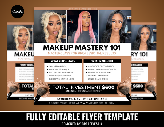 Makeup Training Class Flyer | Customizable DIY Makeup Masterclass