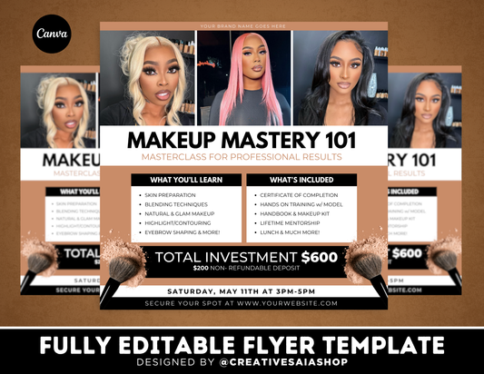 Makeup Training Class Flyer | Customizable DIY Class Flyer | Makeup Masterclass | Brand Marketing