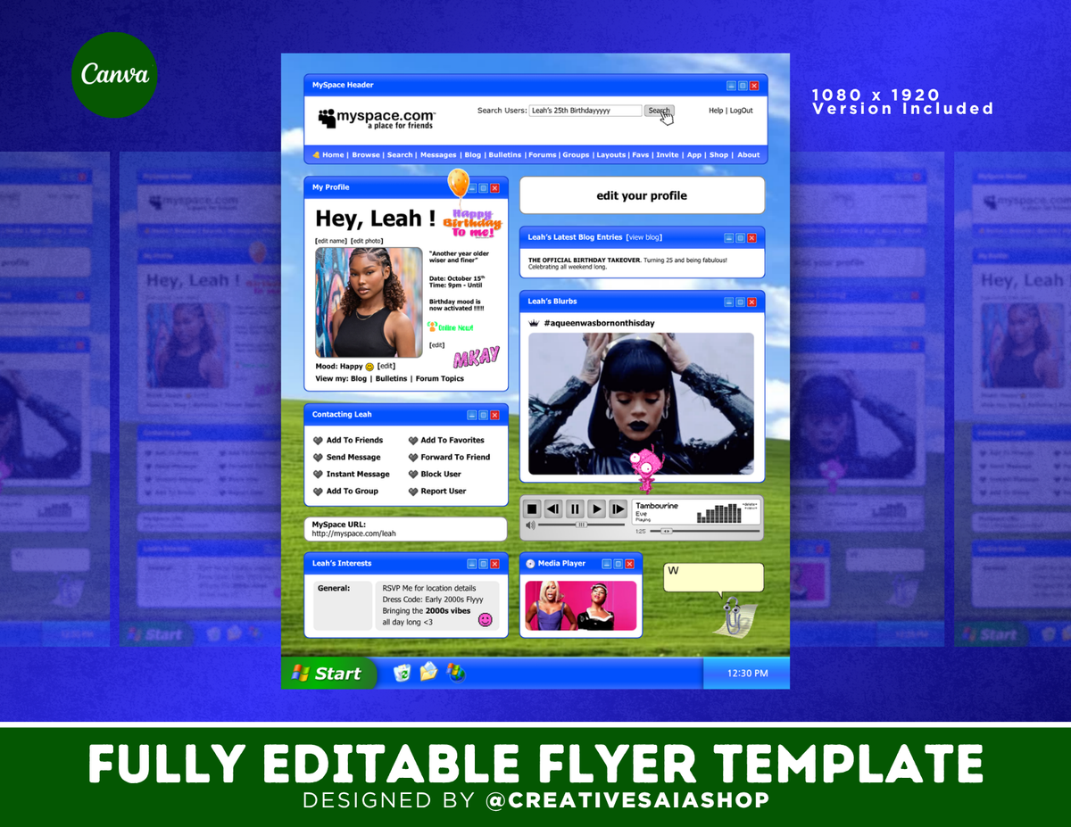 Windows XP Birthday Flyer | Customizable DIY Retro Birthday Flyer | MySpace Inspired