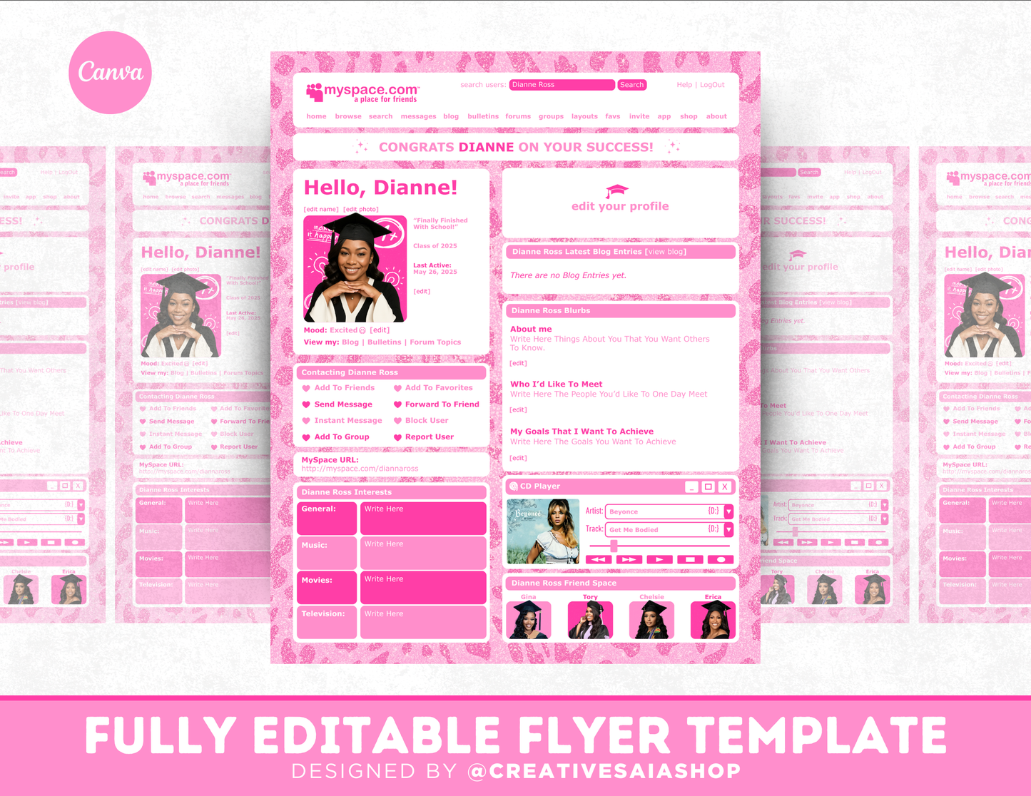 Graduation Flyer | Customizable DIY Invitation Flyer | MySpace Themed Flyer