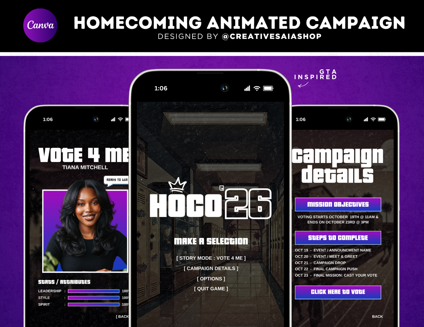 Homecoming Animated Campaign | Customizable DIY Campaign | Gaming | GTA Inspired