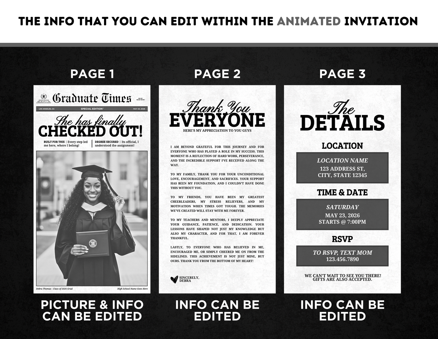 Graduation Animated Invitation | Customizable DIY Invitation | Newspaper Inspired