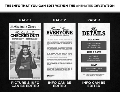 Graduation Animated Invitation | Customizable DIY Invitation | Newspaper Inspired