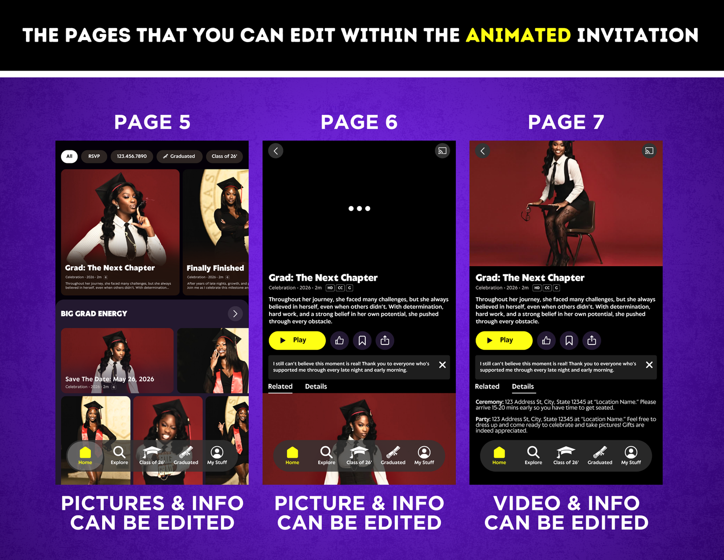 Graduation Animated Invitation | Customizable DIY Invitation | Streaming Platform | Tubi Inspired