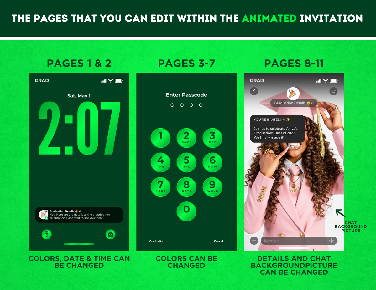 Graduation Animated Invitation | Customizable DIY Invitation | iMessage & Airdrop Inspired