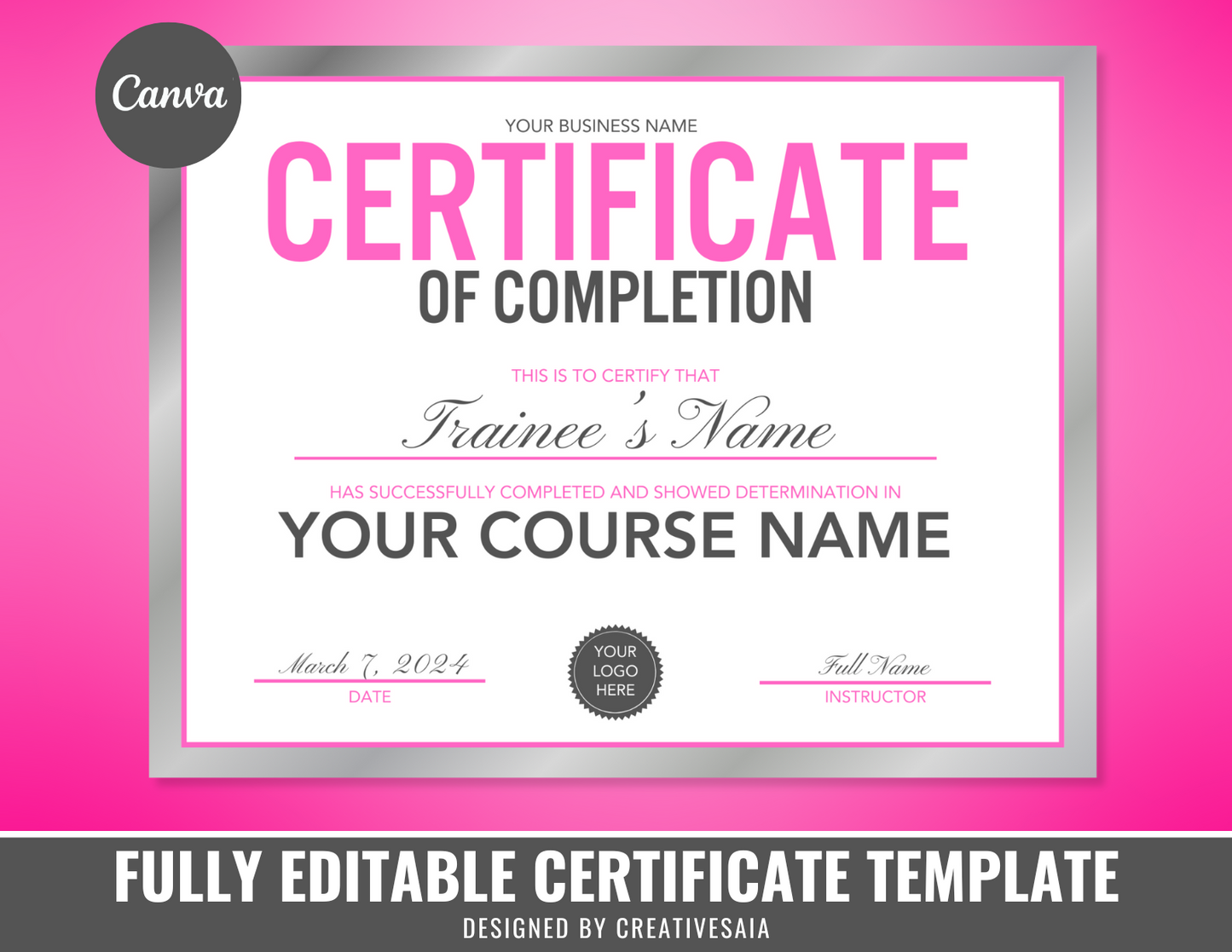 Certificate of Completion | Customizable DIY Award